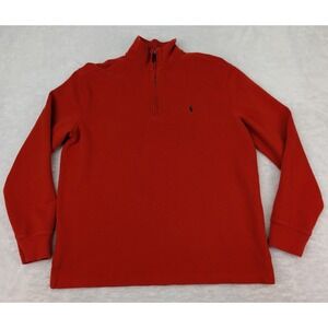 VTG‎ Polo Ralph Lauren  1/4 Zip Sweater Men's L Orange Cotton Knit Pullover